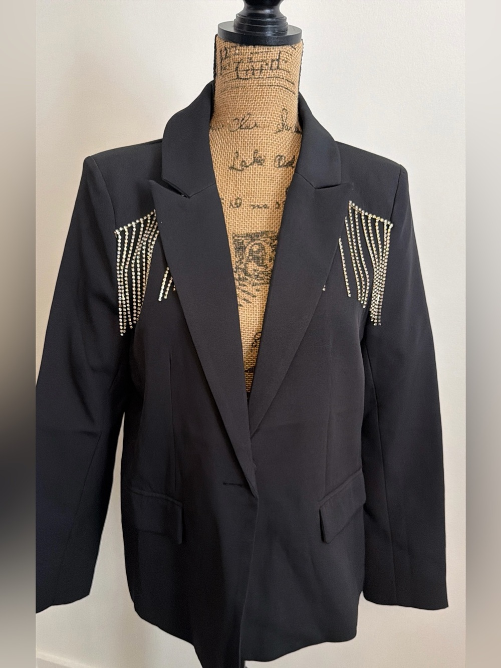 Black Rhinestone Fringe Blazer